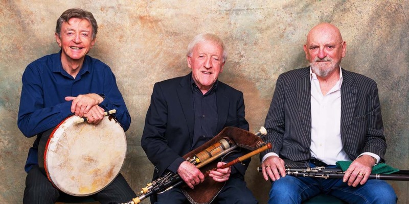 The Chieftains include Kevin Conneff (left), Paddy Moloney, and Terry Molloy, as well as newer members.