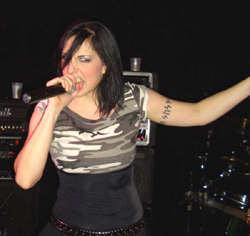 Luna Mortis vocalist Mary Zimmer performing at Max Ink's Halloween Spooktakular on 11/1/08 - photo by Andrew Frey