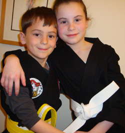 Elizabeth and Nikolai doing Karate pose - photo by Rokker