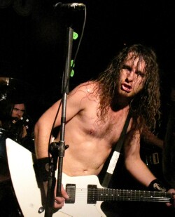 Joel O'Keeffe of Airbourne tearing it up at the Frequency, April 17, 2013 - photo by Kris Huehne