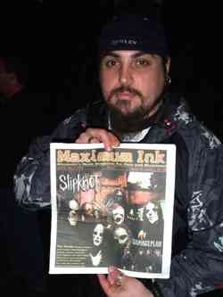 Chimaira holding the Slipknot issue of Maximum Ink - photo by Phil Hunt