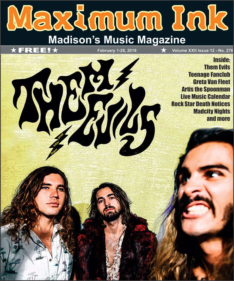 Them Evils on the cover of Maximum Ink music magazine for February 2019